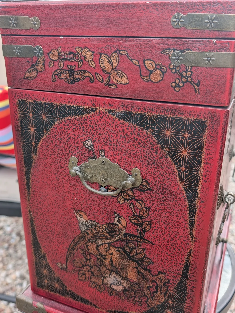 Vintage Hand Painted Four Drawer Wooden Jewelry Box